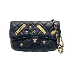 ☆☆ CHANEL シャネル マトラッセ フラップ フォンケース AP2096 ブラック チェーンショルダー ラムスキン ギャランティカード有 Bランク