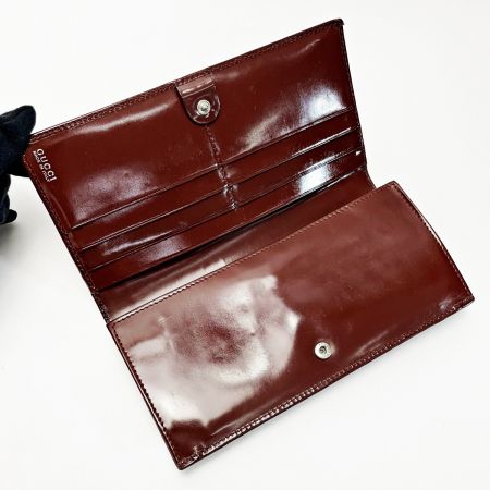  GUCCI グッチ ホースビット 035･2888 ブラウン 2つ折り長財布 パテントレザー レディース シルバー金具