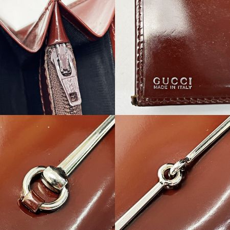 GUCCI グッチ ホースビット 035･2888 ブラウン 2つ折り長財布 パテントレザー レディース シルバー金具