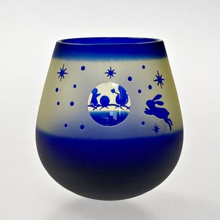  Kitaichi Glass.co.,ltd, 北一硝子 ゆらゆらグラス 月見うさぎ 2個セット 木箱付き スインググラス