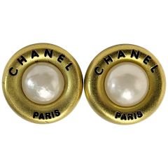  CHANEL シャネル メッキ フェイクパール 94A ゴールド ヴィンテージ イヤリング 箱有 Cランク