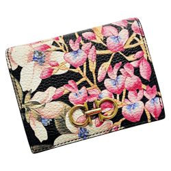 ☆☆ Salvatore Ferragamo サルヴァトーレフェラガモ ガンチーニ JL-22 D780 花柄xブラック 2つ折財布 レザー レディース Cランク