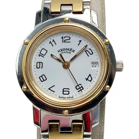  HERMES エルメス クリッパー デイト CL3.240 ホワイト文字盤 GP クォーツ レディース 腕時計