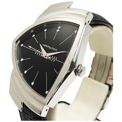 ☆☆ HAMILTON ハミルトン ベンチュラ H244112 ブラック クォーツ レザー メンズ 腕時計 箱・取説・ギャランティカード有 Bランク