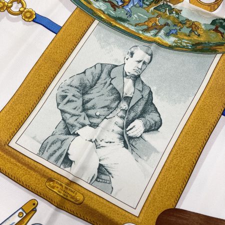  HERMES エルメス カレ90 Memoire d’Hermes エルメスの思い出 シルクスカーフ ブルー シルク100％
