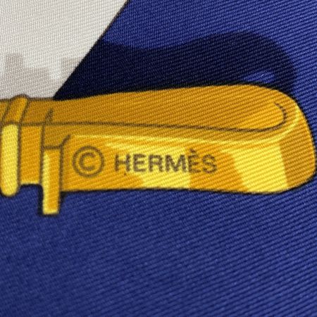  HERMES エルメス カレ90 Memoire d’Hermes エルメスの思い出 シルクスカーフ ブルー シルク100％