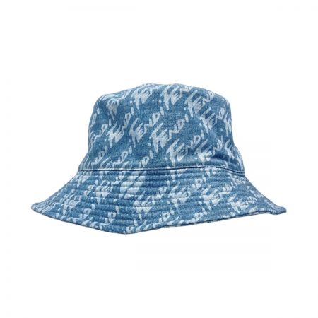  FENDI フェンディ デニム ロゴ 総柄 バケットハット インディゴ Lサイズ 帽子