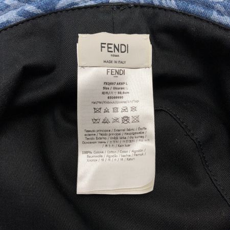  FENDI フェンディ デニム ロゴ 総柄 バケットハット インディゴ Lサイズ 帽子
