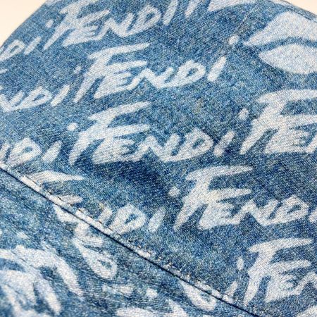  FENDI フェンディ デニム ロゴ 総柄 バケットハット インディゴ Lサイズ 帽子