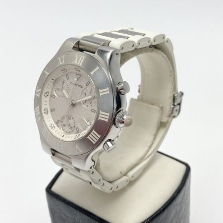  Cartier カルティエ マスト21 クロノスカフ デイト W10184U2 ホワイト クォーツ メンズ 腕時計