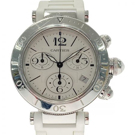  Cartier カルティエ パシャ シータイマー クロノグラフ W3140005 ホワイト クォーツ メンズ 腕時計
