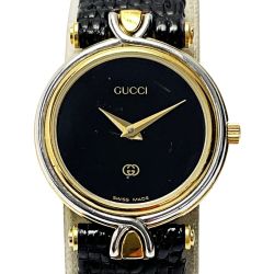 ☆☆ GUCCI グッチ クォーツ 4500L レザー ステンレススチール 黒文字盤 レディース 腕時計 Cランク