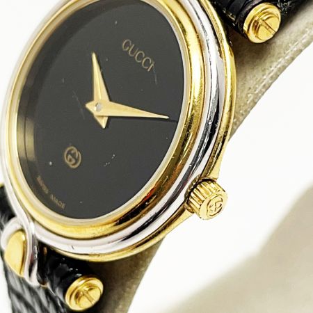  GUCCI グッチ クォーツ 4500L レザー ステンレススチール 黒文字盤 レディース 腕時計