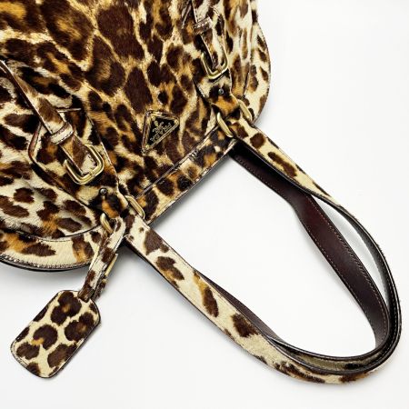  PRADA プラダ Cavallino Bauletto Bag レオパード ショルダーバッグ レディース ゴールド金具