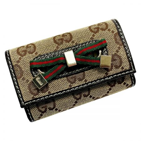  GUCCI グッチ GG リボンキーケース 162770 ベージュ 6連 キャンバス×レザー レディース ゴールド金具