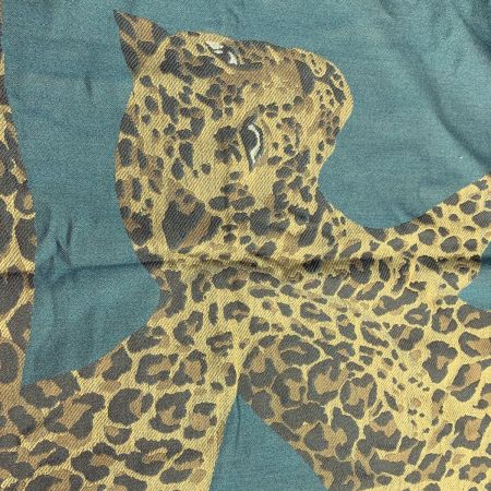  Yves Saint Laurent イブサンローラン レオパード柄 ウール60％/シルク40 ％ ダークグリーン 大判スカーフ