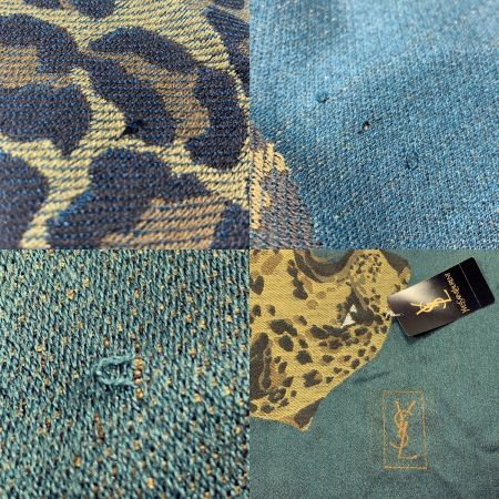  Yves Saint Laurent イブサンローラン レオパード柄 ウール60％/シルク40 ％ ダークグリーン 大判スカーフ