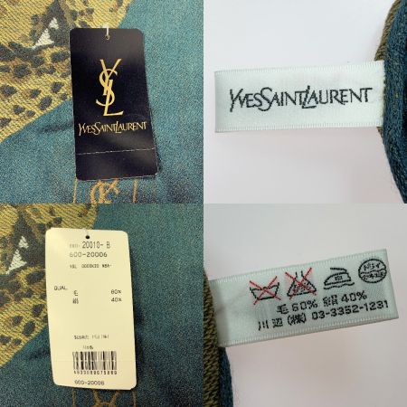  Yves Saint Laurent イブサンローラン レオパード柄 ウール60％/シルク40 ％ ダークグリーン 大判スカーフ