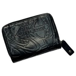 ☆☆ Vivienne Westwood ヴィヴィアン・ウエストウッド エンボスオールオーバーオーブパターン ブラック 2つ折り財布 レザー レディース Cランク