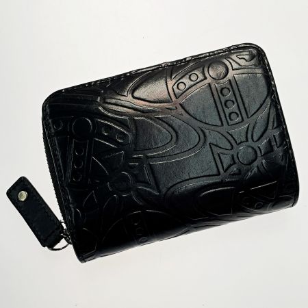  Vivienne Westwood ヴィヴィアン・ウエストウッド エンボスオールオーバーオーブパターン ブラック 2つ折り財布 レザー レディース