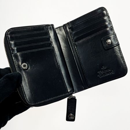  Vivienne Westwood ヴィヴィアン・ウエストウッド エンボスオールオーバーオーブパターン ブラック 2つ折り財布 レザー レディース