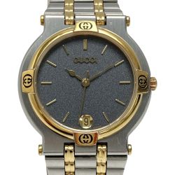 ☆☆ GUCCI グッチ デイト コンビ 9000M グレー文字盤 クォーツ メンズ 腕時計 Bランク
