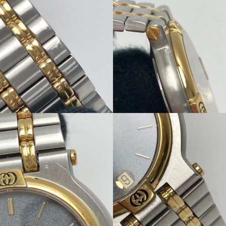  GUCCI グッチ デイト コンビ 9000M グレー文字盤 クォーツ メンズ 腕時計