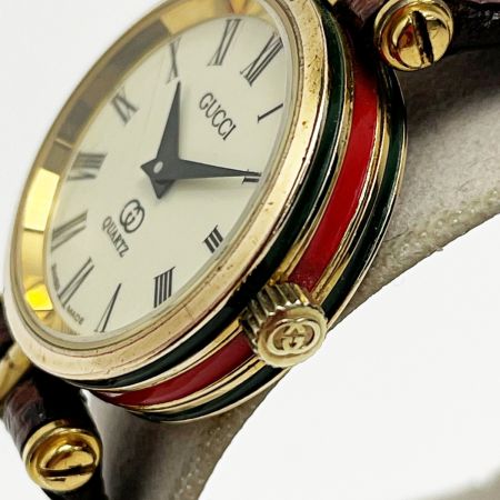  GUCCI グッチ シェリーライン アイボリー×ゴールド クォーツ アナログ レザー レディース 腕時計