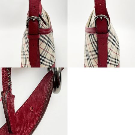  BURBERRY バーバリー ノバチェック レッド ワンショルダーバッグ キャンバス×レザー シルバー金具 レディース