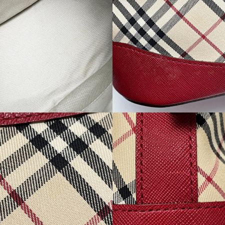  BURBERRY バーバリー ノバチェック レッド ワンショルダーバッグ キャンバス×レザー シルバー金具 レディース