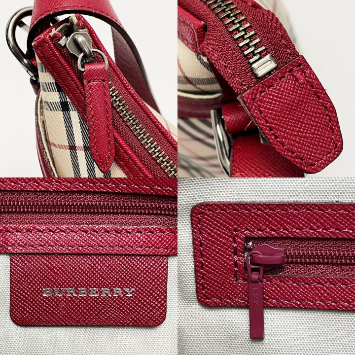 BURBERRY バーバリー ノバチェック レッド ワンショルダーバッグ キャンバス×レザー シルバー金具  レディース｜中古｜なんでもリサイクルビッグバン