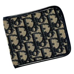☆☆ Christian Dior クリスチャンディオール トロッター MODELE EXCLUSIF ネイビー 2つ折り財布 キャンバス×レザー Cランク