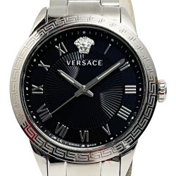 ☆☆ VERSACE ベルサーチ クォーツ P6F シルバー×ブラック ステンレススチール メンズ 腕時計 Bランク