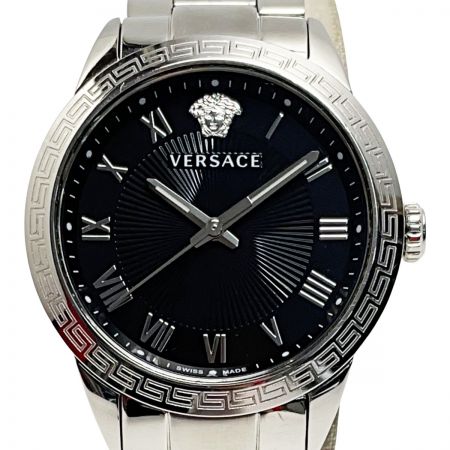  VERSACE ベルサーチ クォーツ P6F シルバー×ブラック ステンレススチール メンズ 腕時計
