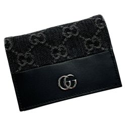 ☆☆ GUCCI グッチ ダブルG 658610 ブラック 2つ折り財布 GGデニム レディース シルバー金具 Bランク