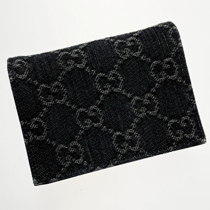 日本謹製GUCCI (グッチ) 2つ折り財布 - 黒×シルバー レザー 小物