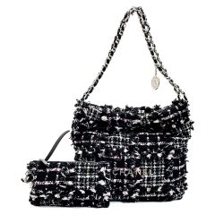 CHANEL シャネル シャネル22  AS3260 ブラック×ピンク ショルダーバッグ ツイード レディース シルバー金具 ポーチ付 Bランク