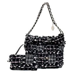 ☆☆ CHANEL シャネル シャネル22  AS3260 ブラック×ピンク ショルダーバッグ ツイード レディース シルバー金具 ポーチ付 Bランク