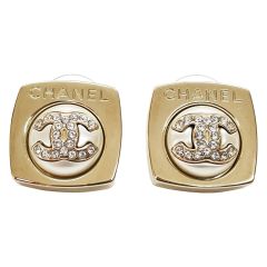  CHANEL シャネル ピアス ココマーク スクエア ラインストーン フェイクパール GP アクセサリー ココマーク ABA746 シャンパンゴールド Bランク