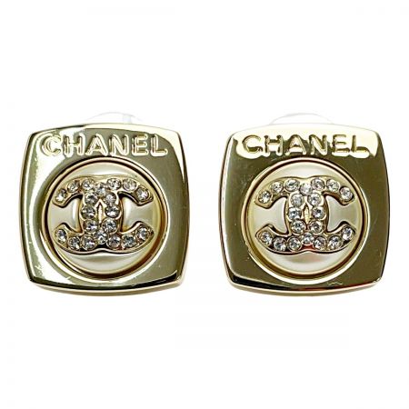  CHANEL シャネル ココマーク ABA746 シャンパンゴールド ピアス スクエア ラインストーン フェイクパール GP アクセサリー