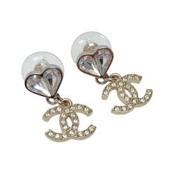 ☆☆ CHANEL シャネル ココマーク ハート ラインストーンピアス C23S シルバー×ゴールド GP スイングピアス Bランク