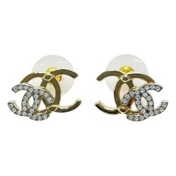 ☆☆ CHANEL シャネル ピアス ゴールド×シルバー ダブルココマーク GP ラインストーン レディース アクセサリー Bランク