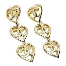 ☆☆ CHANEL シャネル ピアス ゴールド ハート ココマーク3連 GP レディース アクセサリー Bランク
