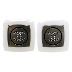 ☆☆ CHANEL シャネル レジンxラインストーン ホワイト×ゴールド アクセサリー ピアス レディース Cランク