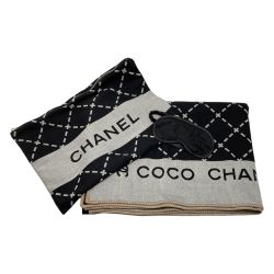 ☆☆ CHANEL シャネル ココマーク トラベルセット ブランケット アイマスク ブラック×グレー ウール/シルク Bランク