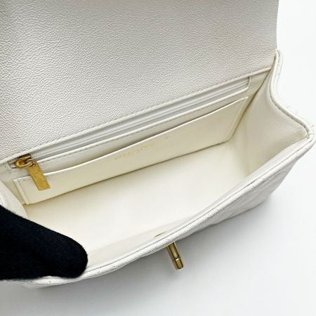  CHANEL シャネル マトラッセ トップハンドルミニフラップ AS2431 アイボリー チェーンショルダーバッグ キャビアスキン ギャランティ有