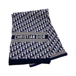 ☆☆ Christian Dior クリスチャンディオール オブリーク マフラー 91CDO313I171 ネイビー ウール/カシミヤ ストール Bランク