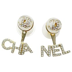 ☆☆ CHANEL シャネル ピアス AB6484 ゴールド系 2Way ココマーク ロゴストーン フェイクパール レディース アクセサリー Bランク