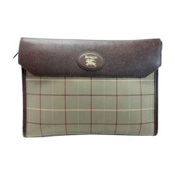 ☆☆ Burberrys バーバリーズ チェック柄 キャンバス×レザー オリーブ セカンドバッグ クラッチバッグ Cランク