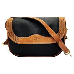 ☆☆ Christian Dior クリスチャンディオール ショルダーバッグ ブラック PVC×レザー レディース ヴィンテージ ゴールド金具 Bランク